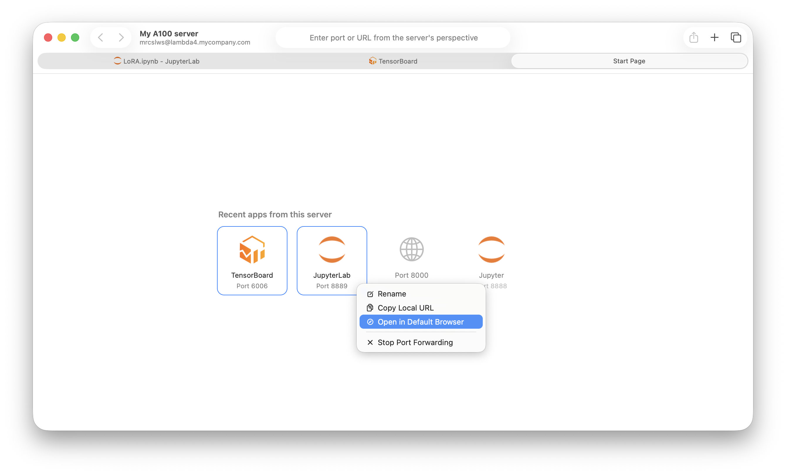 Outer Loop sharing an app to the default browser while keeping the secure connection.